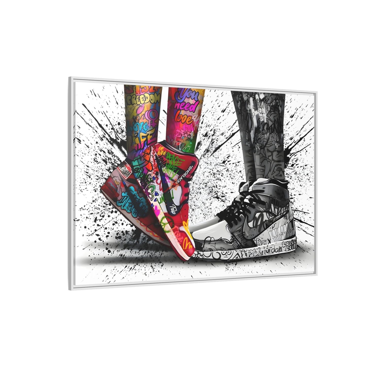 Graffiti Love in Shoes Framed Large Canvas Wall Hanging Art