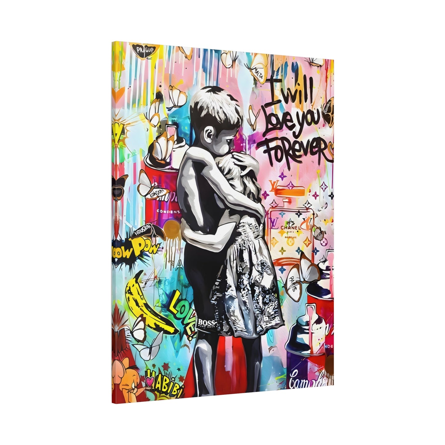 I Will Love You Forever Banksy Canvas Wall Art, Inspired Pop Artwork Street Graffiti