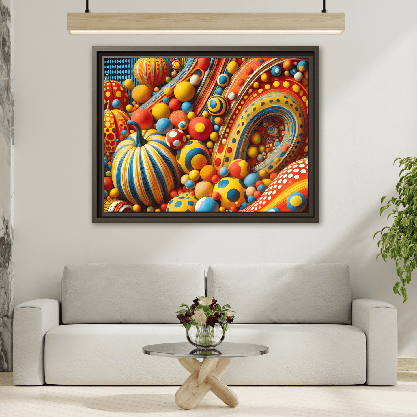 Japanese Abstract Pumpkin Dot Canvas Wall Art – Modern Kusama Inspired Colorful Surreal Print