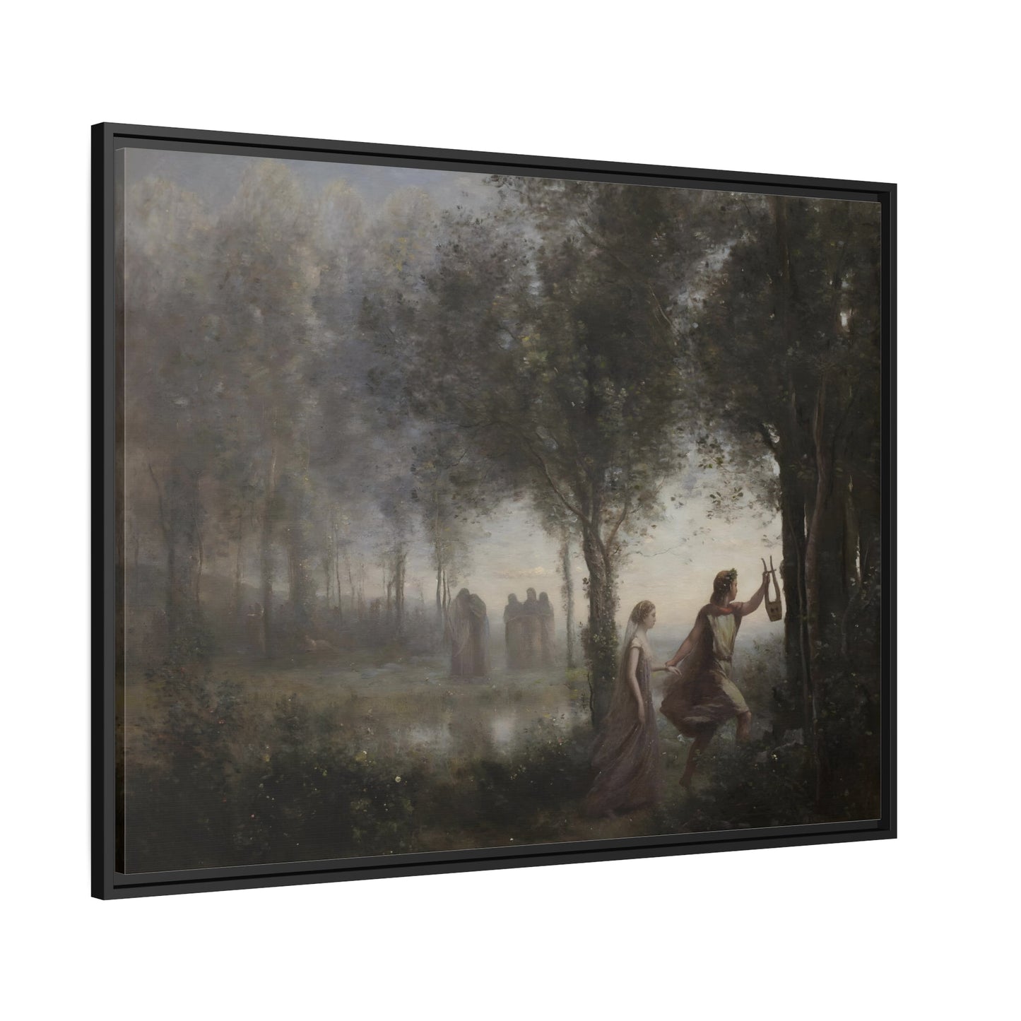 Jean Baptiste Camille Corot Orpheus Leading Eurydice from the Underworld - Framed Canvas Wall Art Print in Black Pinewood Frame