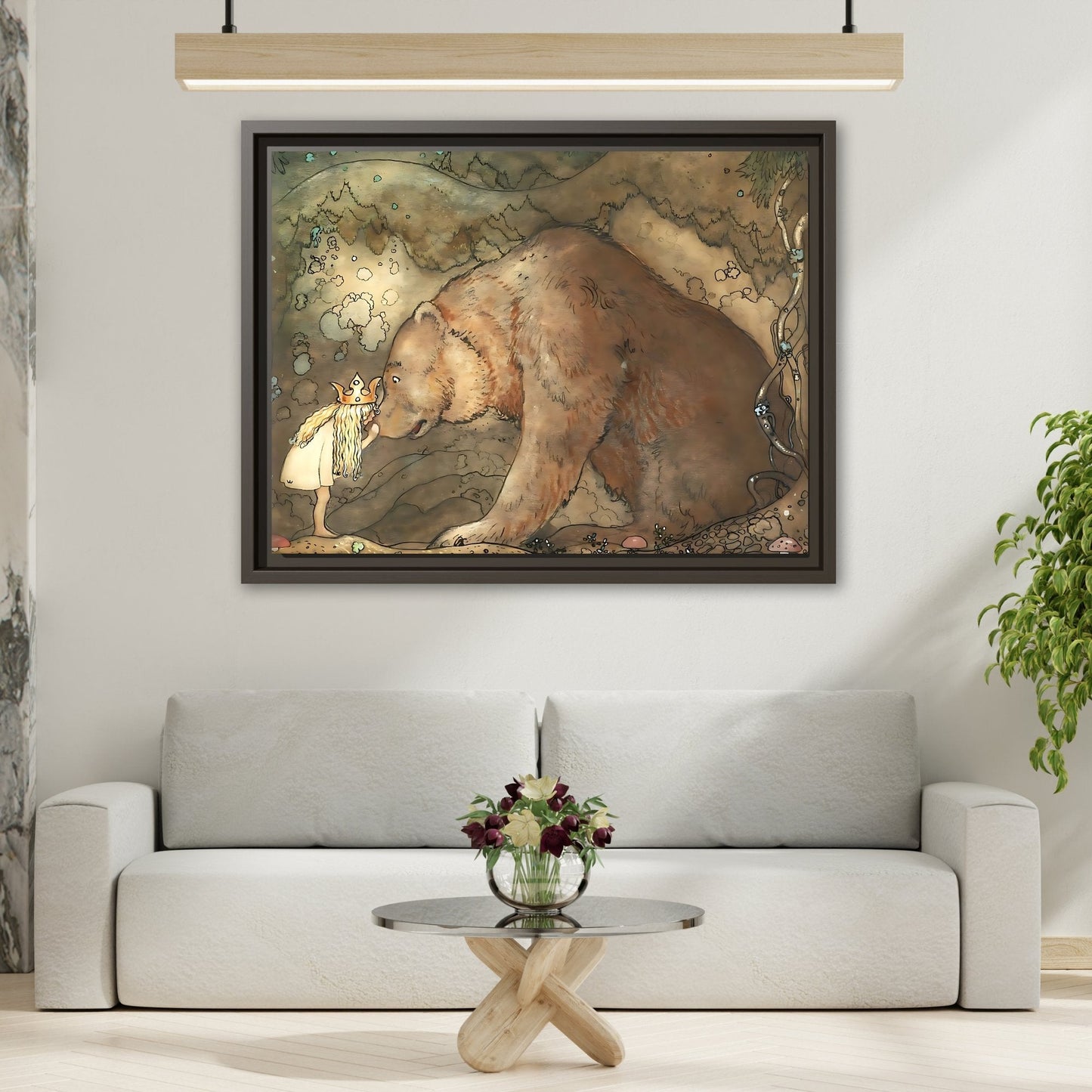 John Bauer Kissed Bear Canvas Print - Framed Fairy Tale Wall Art Prints