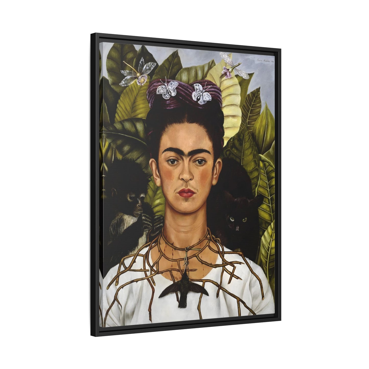 Kahlo Thorn Necklace Hummingbird Canvas Print - Famous Mexican Wall Art Prints