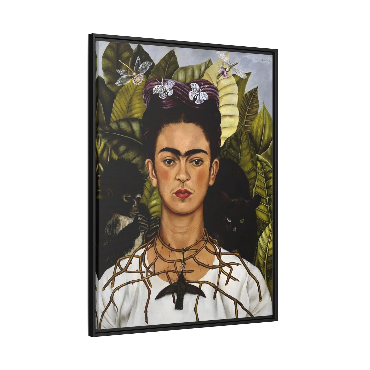 Kahlo Thorn Necklace Hummingbird Canvas Print - Famous Mexican Wall Art Prints