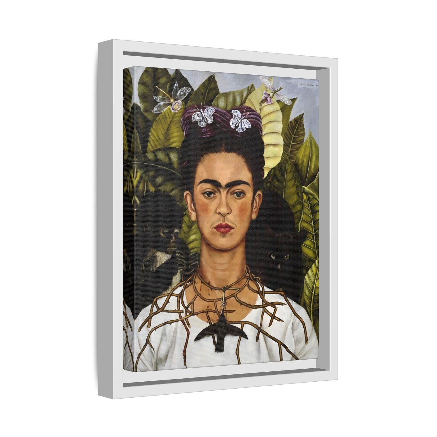 Kahlo Thorn Necklace Hummingbird Canvas Print - Famous Mexican Wall Art Prints