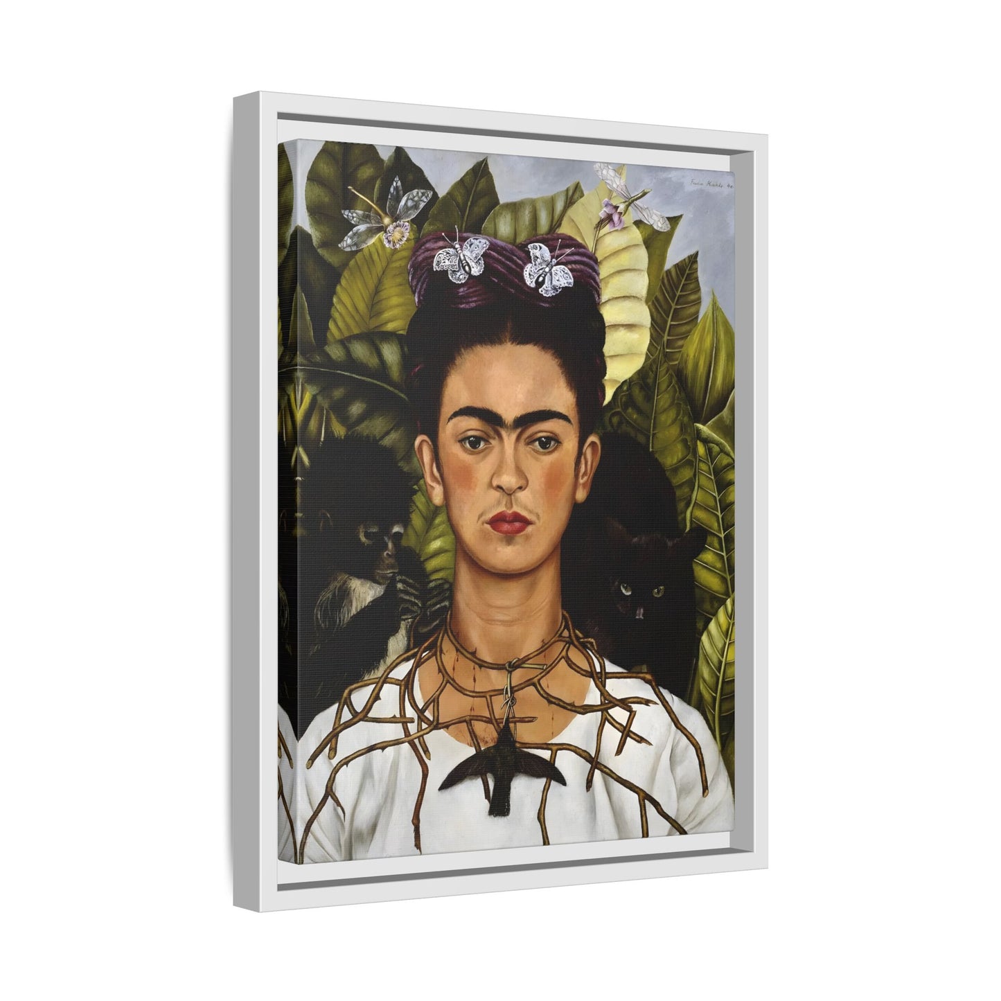 Kahlo Thorn Necklace Hummingbird Canvas Print - Famous Mexican Wall Art Prints