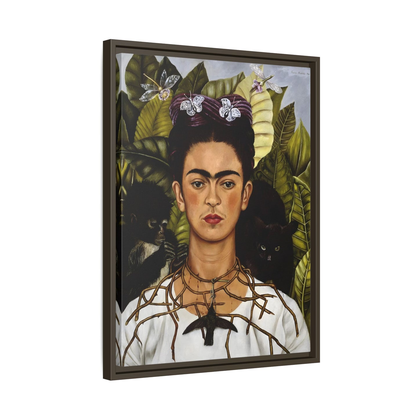 Kahlo Thorn Necklace Hummingbird Canvas Print - Famous Mexican Wall Art Prints