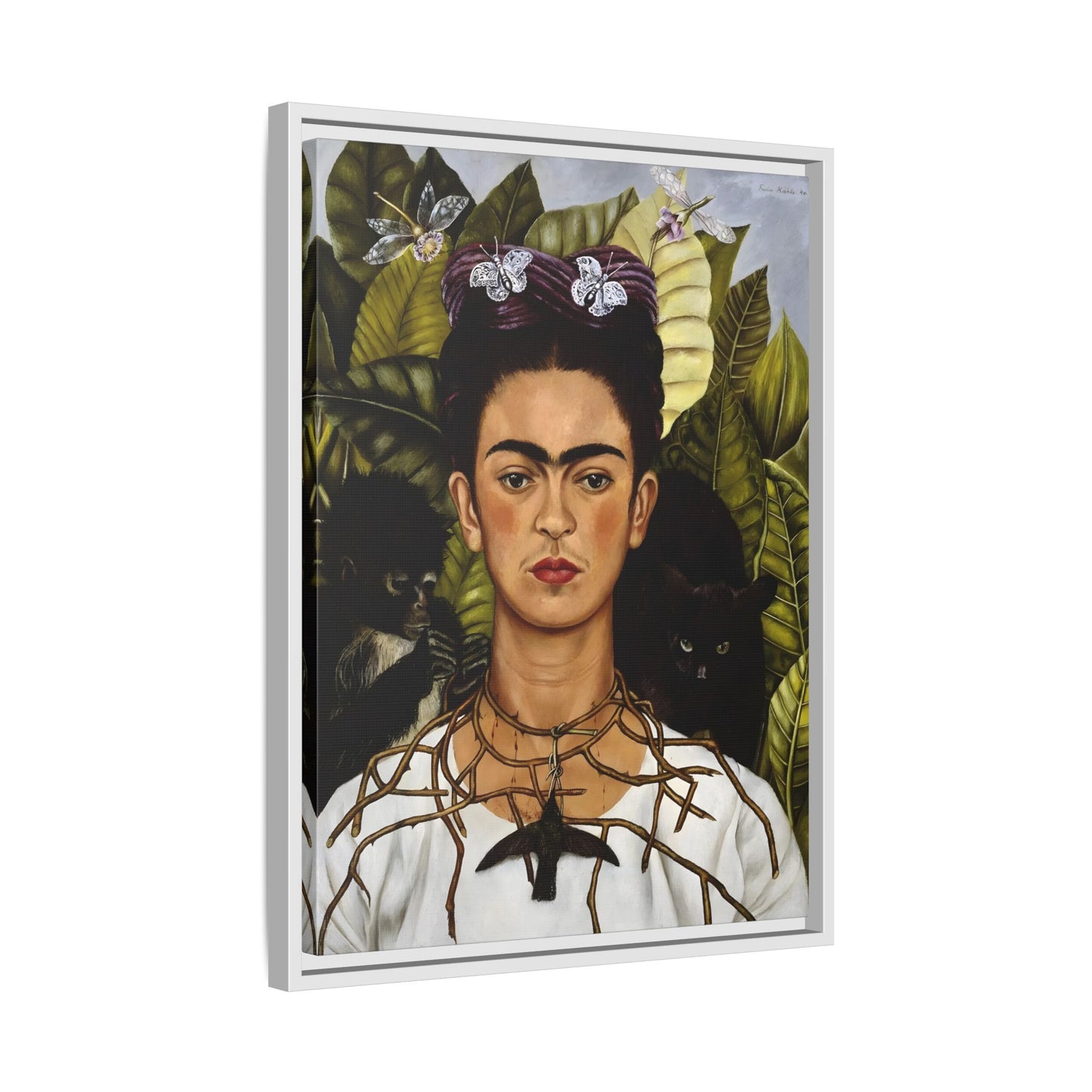 Kahlo Thorn Necklace Hummingbird Canvas Print - Famous Mexican Wall Art Prints