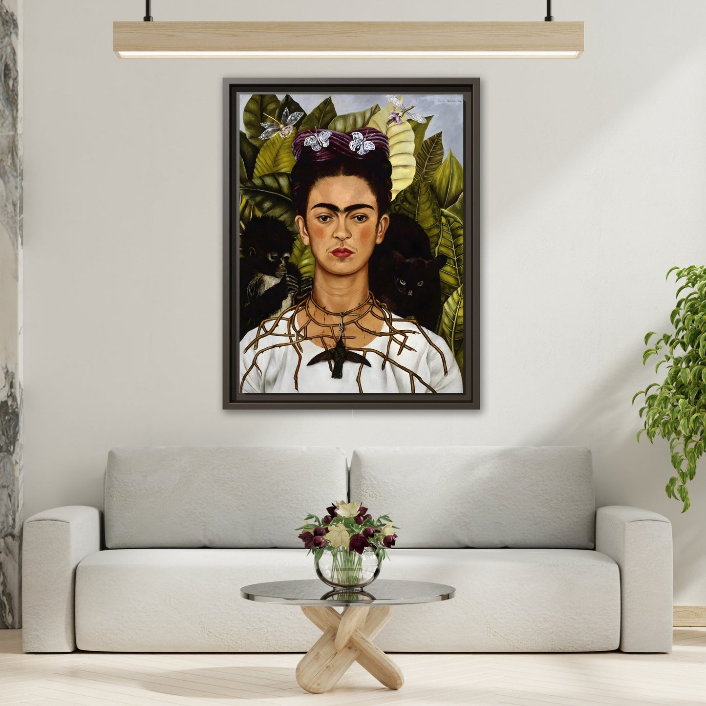 Kahlo Thorn Necklace Hummingbird Canvas Print - Famous Mexican Wall Art Prints