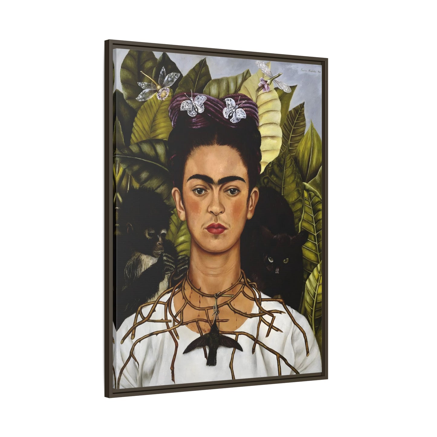 Kahlo Thorn Necklace Hummingbird Canvas Print - Famous Mexican Wall Art Prints