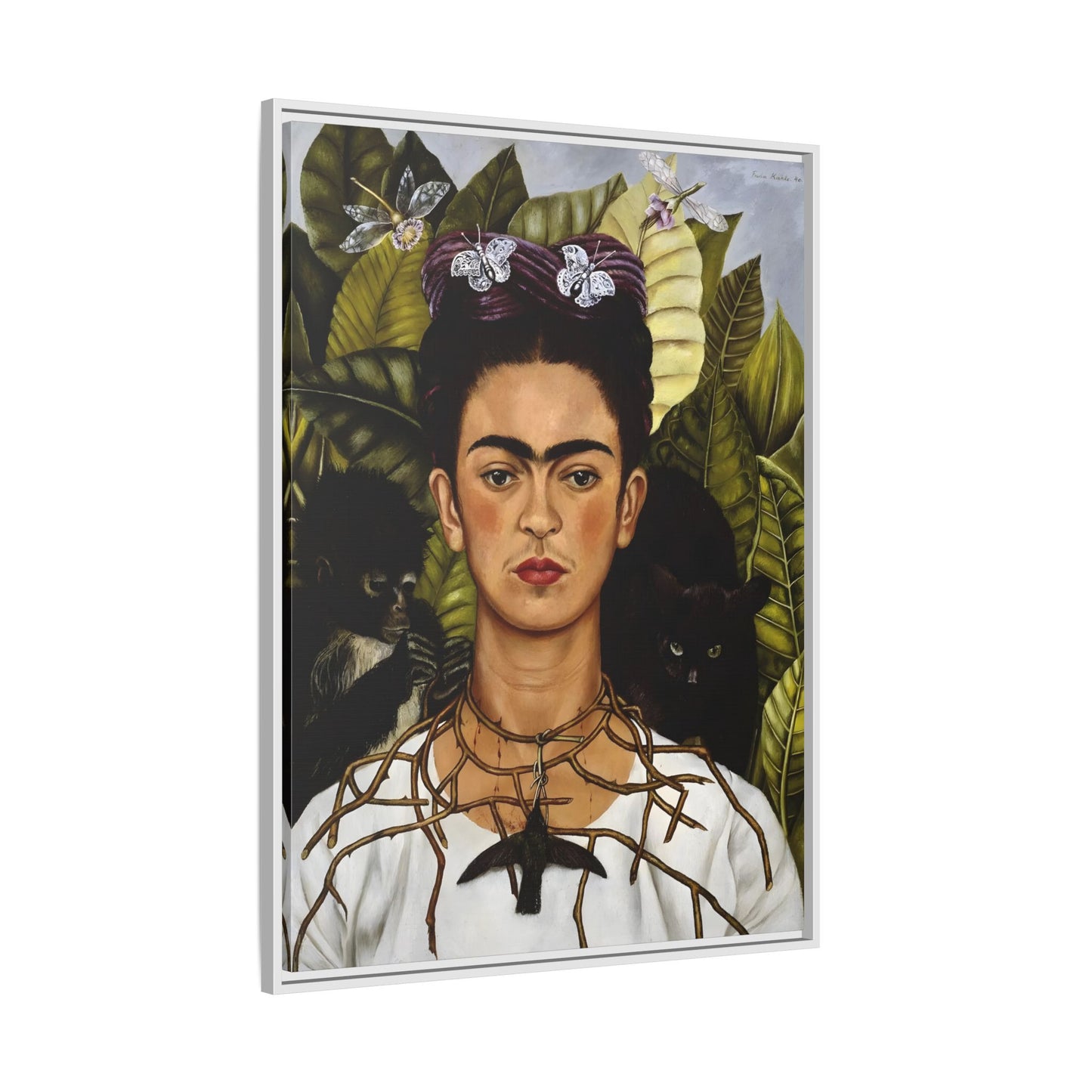 Kahlo Thorn Necklace Hummingbird Canvas Print - Famous Mexican Wall Art Prints