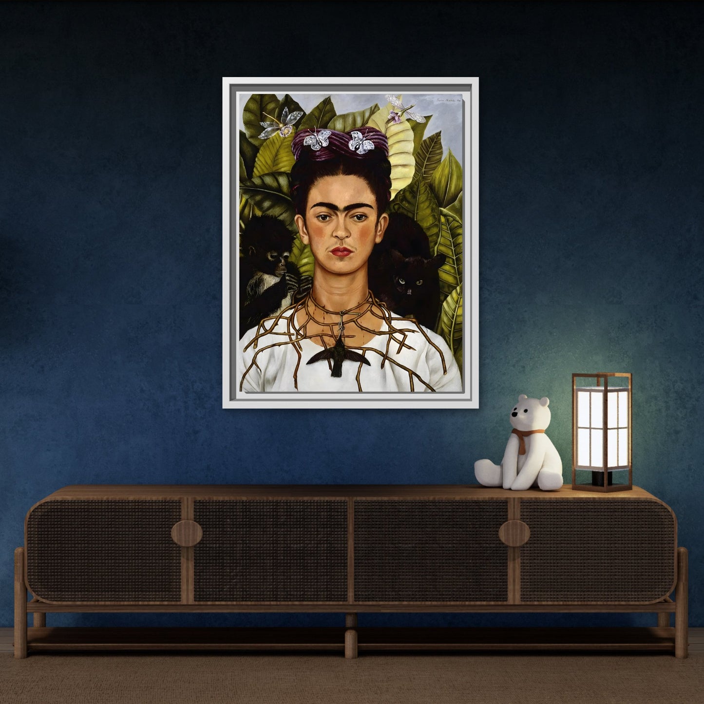 Kahlo Thorn Necklace Hummingbird Canvas Print - Famous Mexican Wall Art Prints