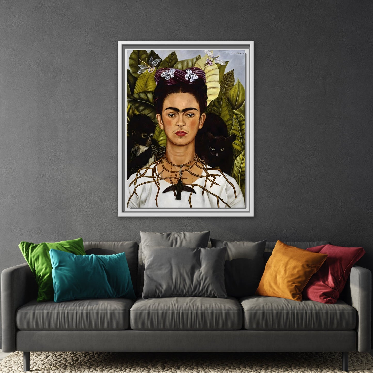 Kahlo Thorn Necklace Hummingbird Canvas Print - Famous Mexican Wall Art Prints