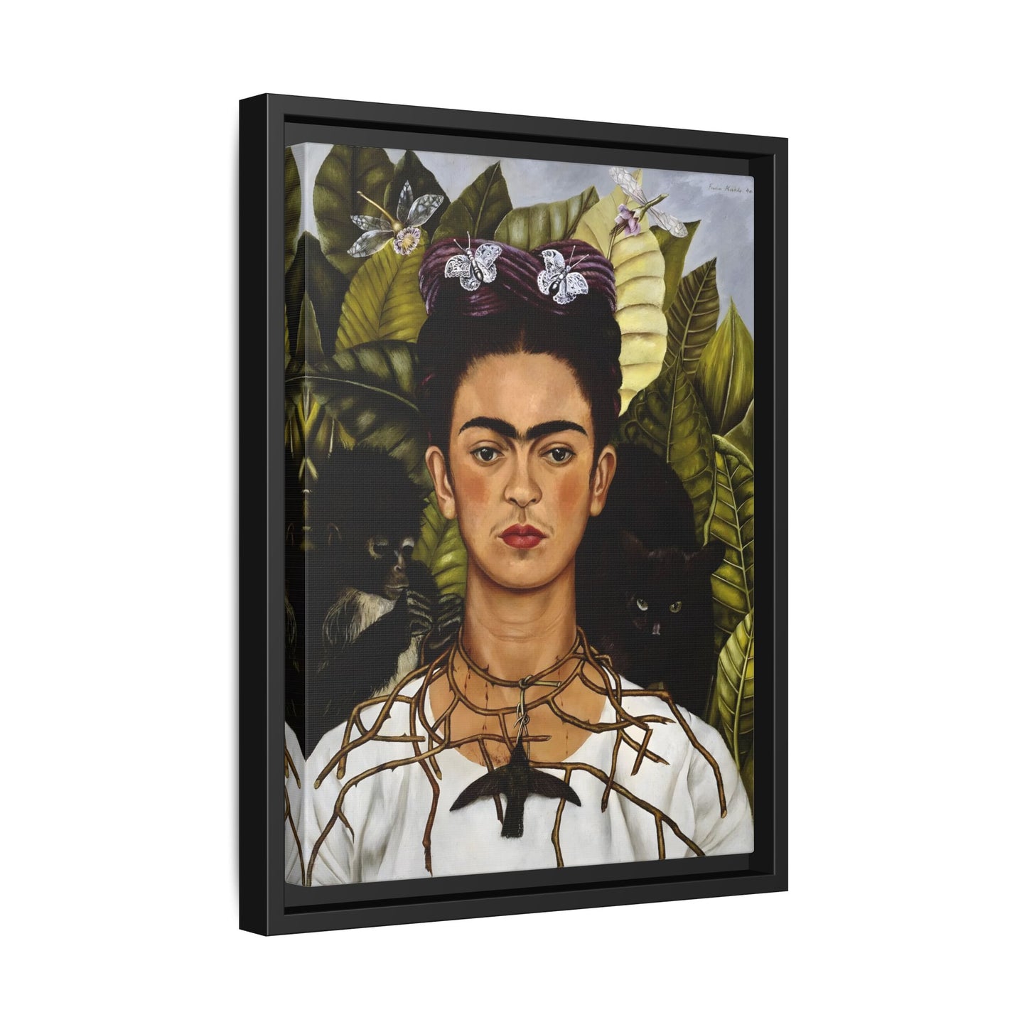 Kahlo Thorn Necklace Hummingbird Canvas Print - Famous Mexican Wall Art Prints