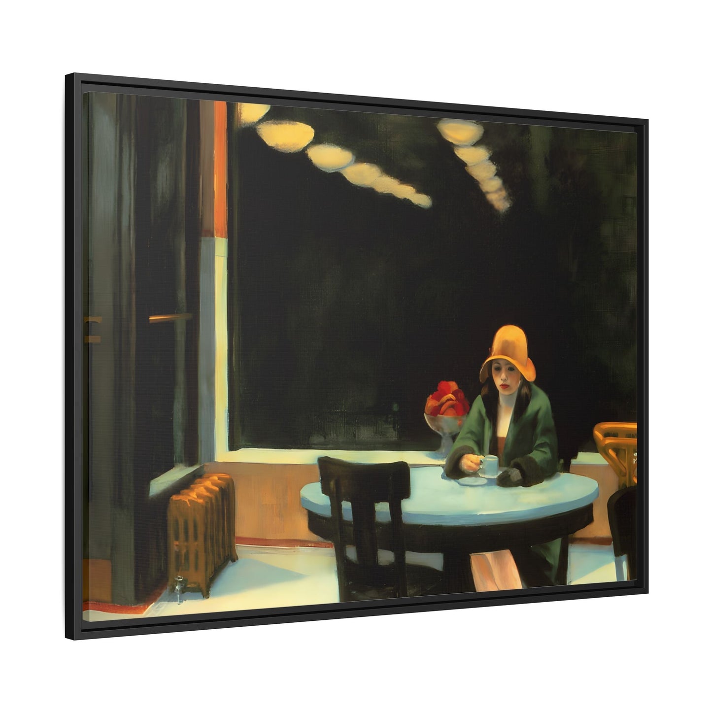 Large Cafe Canvas Wall Art Painting Reproduction - Framed Hopper Automat Print