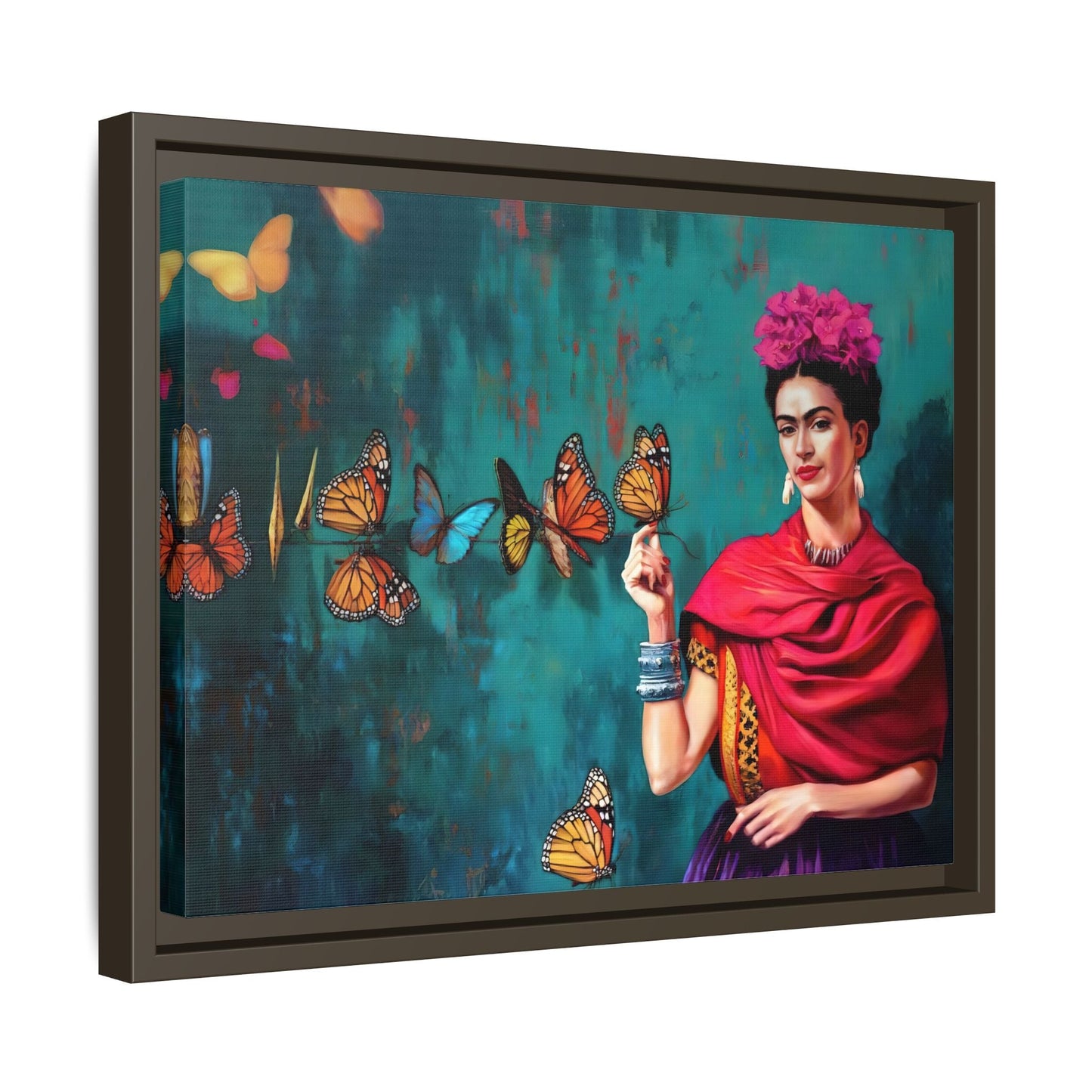 Large Framed Butterfly Wall Art Kahlo Canvas Print
