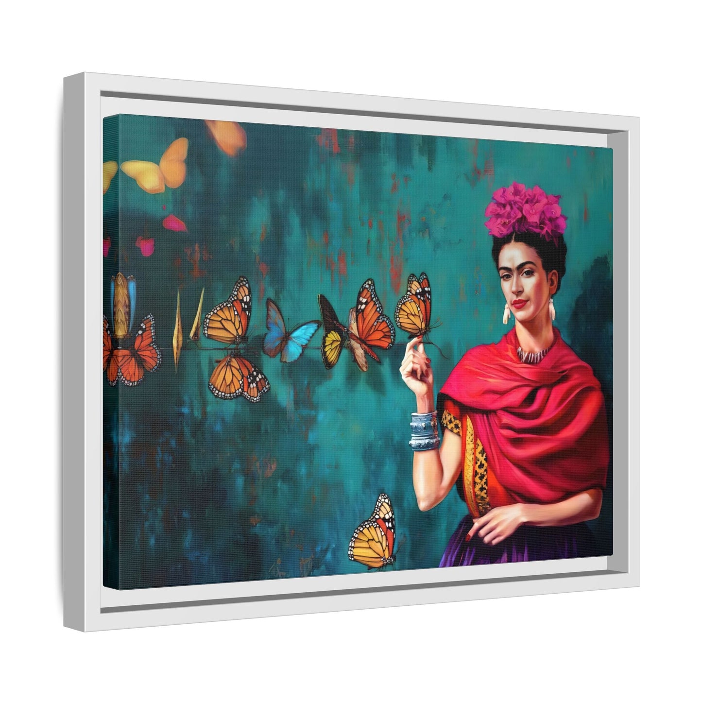 Large Framed Butterfly Wall Art Kahlo Canvas Print