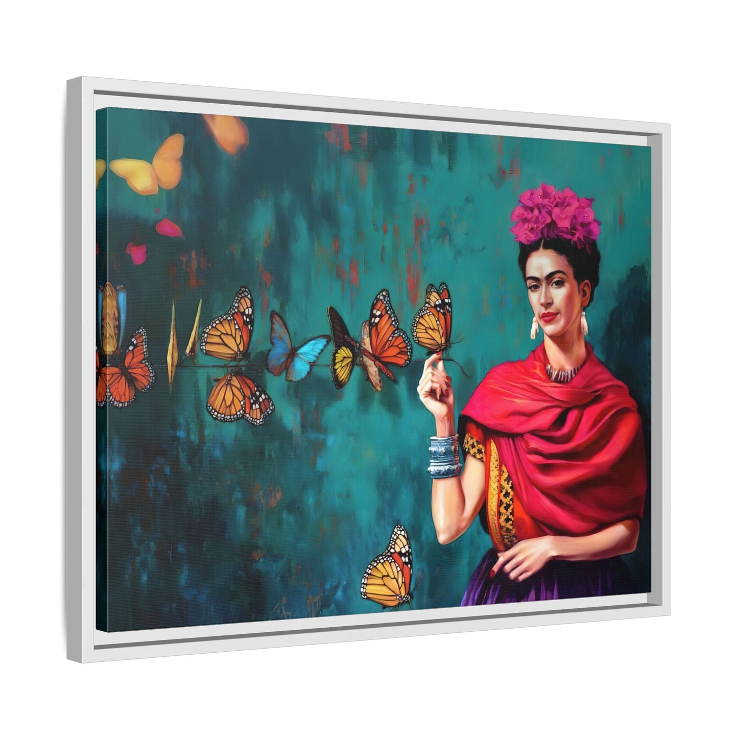 Large Framed Butterfly Wall Art Kahlo Canvas Print