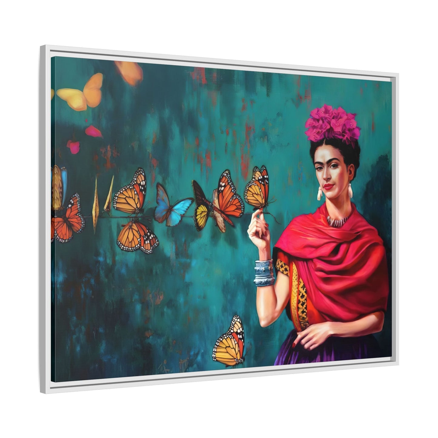 Large Framed Butterfly Wall Art Kahlo Canvas Print