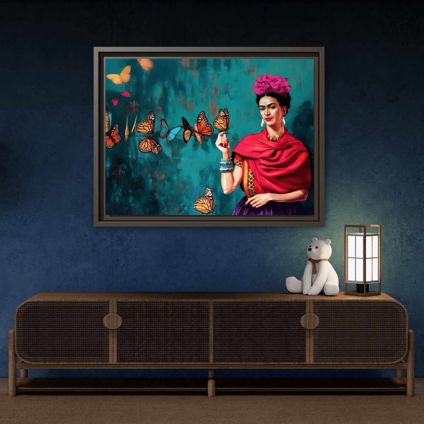 Large Framed Butterfly Wall Art Kahlo Canvas Print