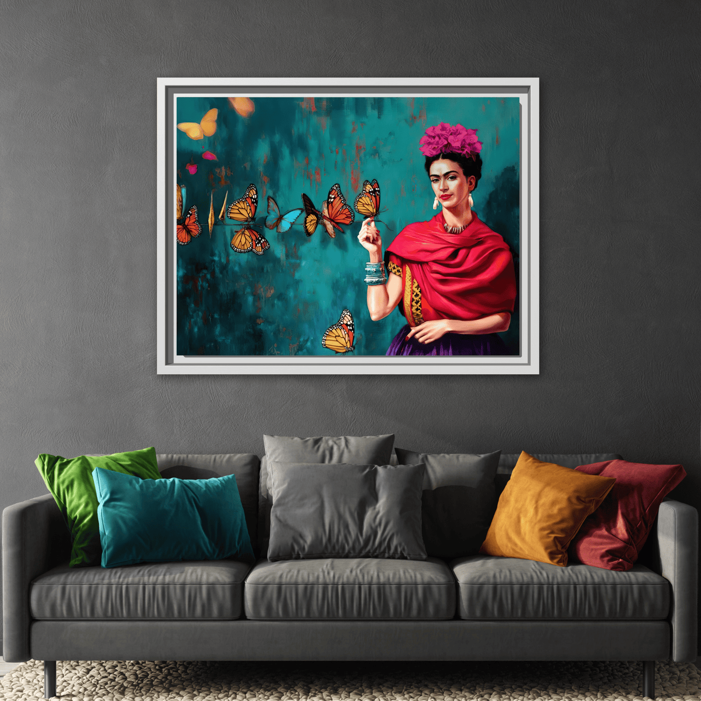 Large Framed Butterfly Wall Art Kahlo Canvas Print
