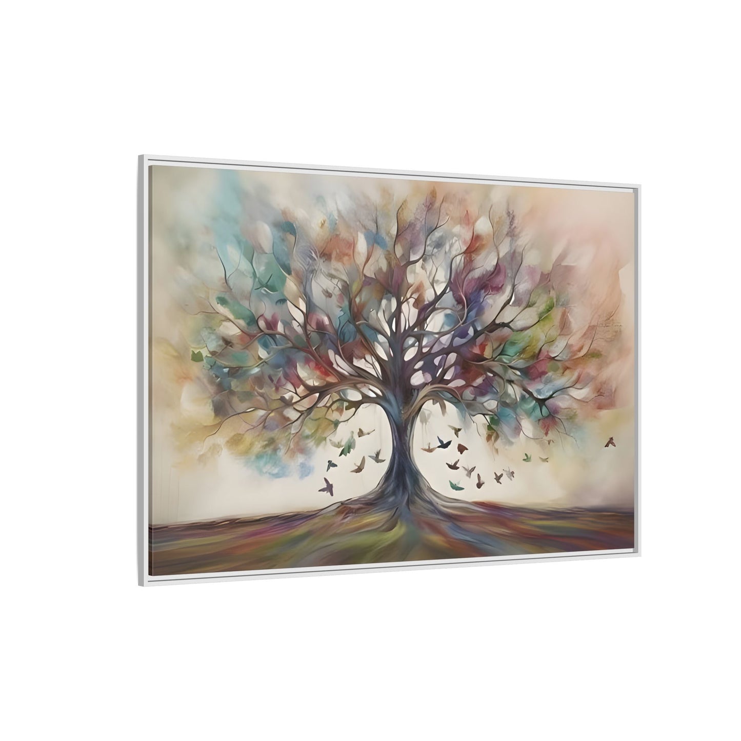Large Framed Canvas Wall Art Print, Tree of Life Colorful Abstract Decor