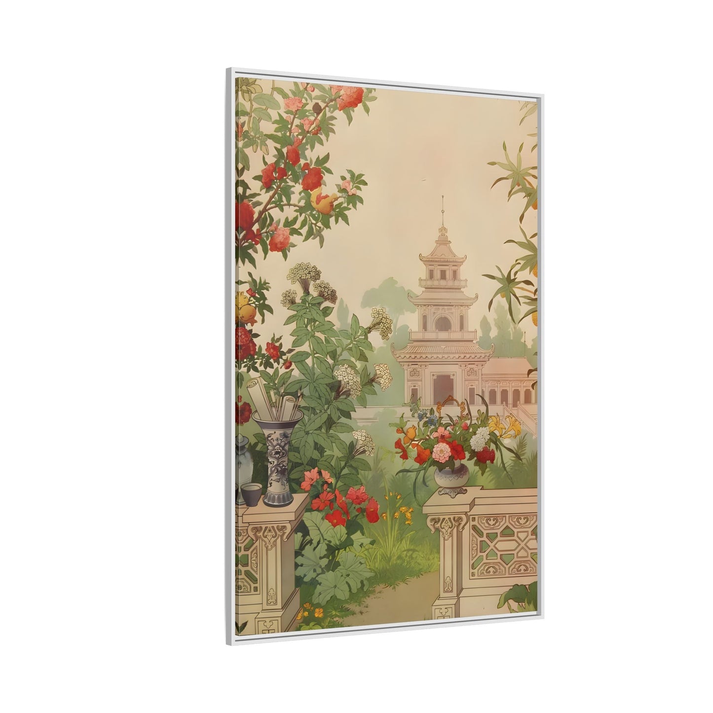 Large Framed Indian Floral Canvas Wall Art Pichwai Vintage Print