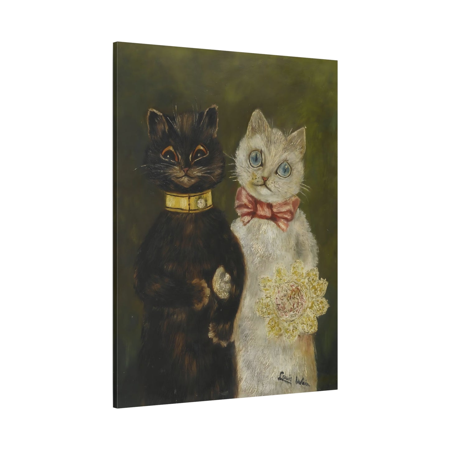 Louis Wain Bride and Groom Cats - Funny Canvas Wall Art Print
