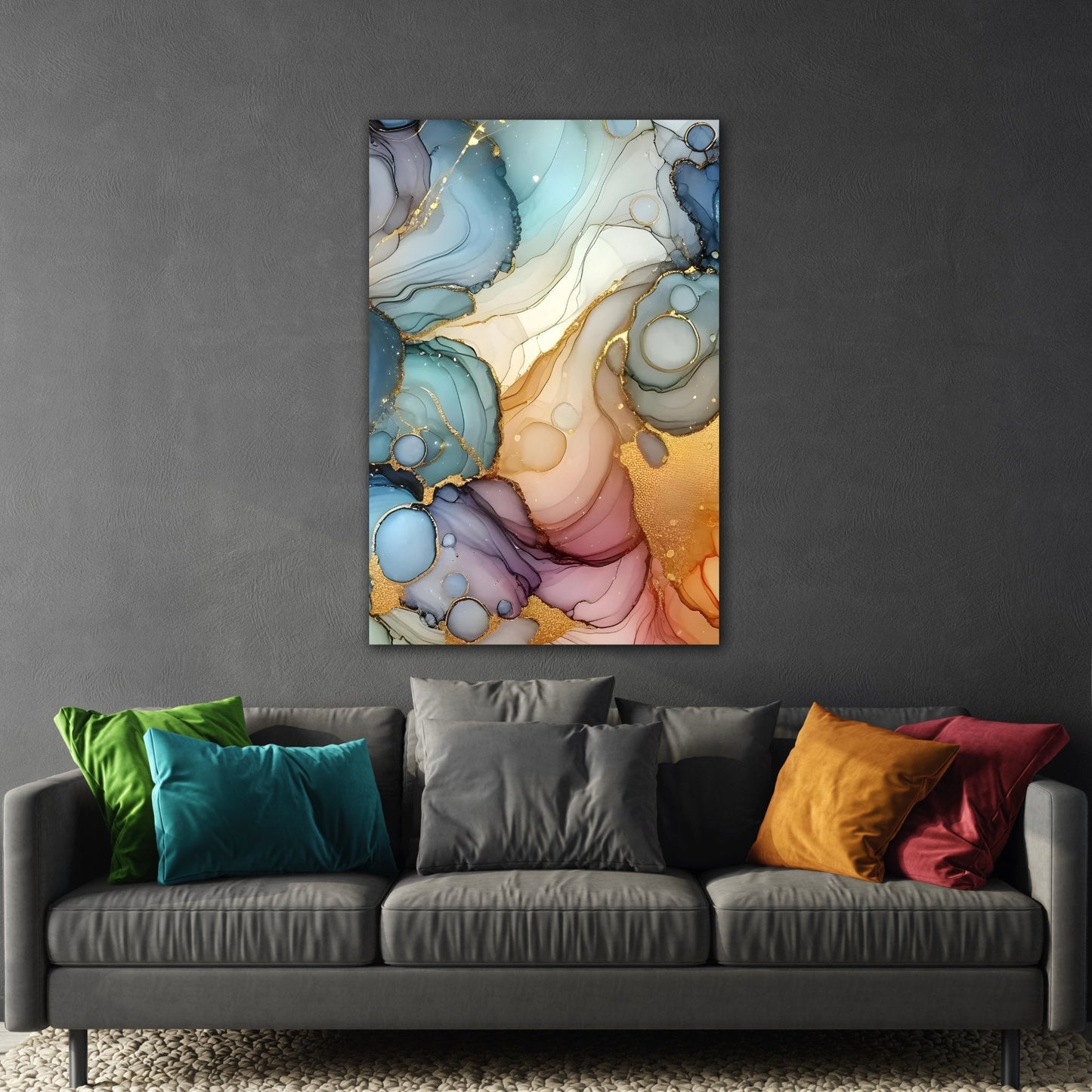 Marble Abstract Wall Art Canvas Print - Gold Leaf Accents
