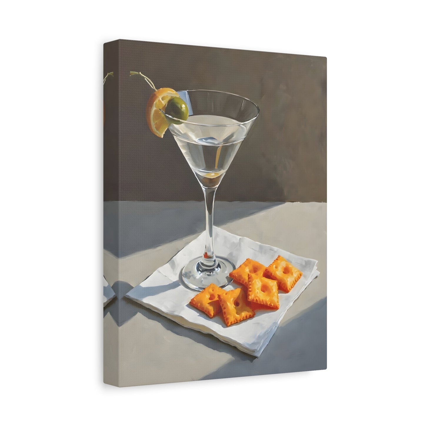 Martini and Cheese Crackers Canvas Wall Art - Whimsical Cocktail Bar Cart Decor