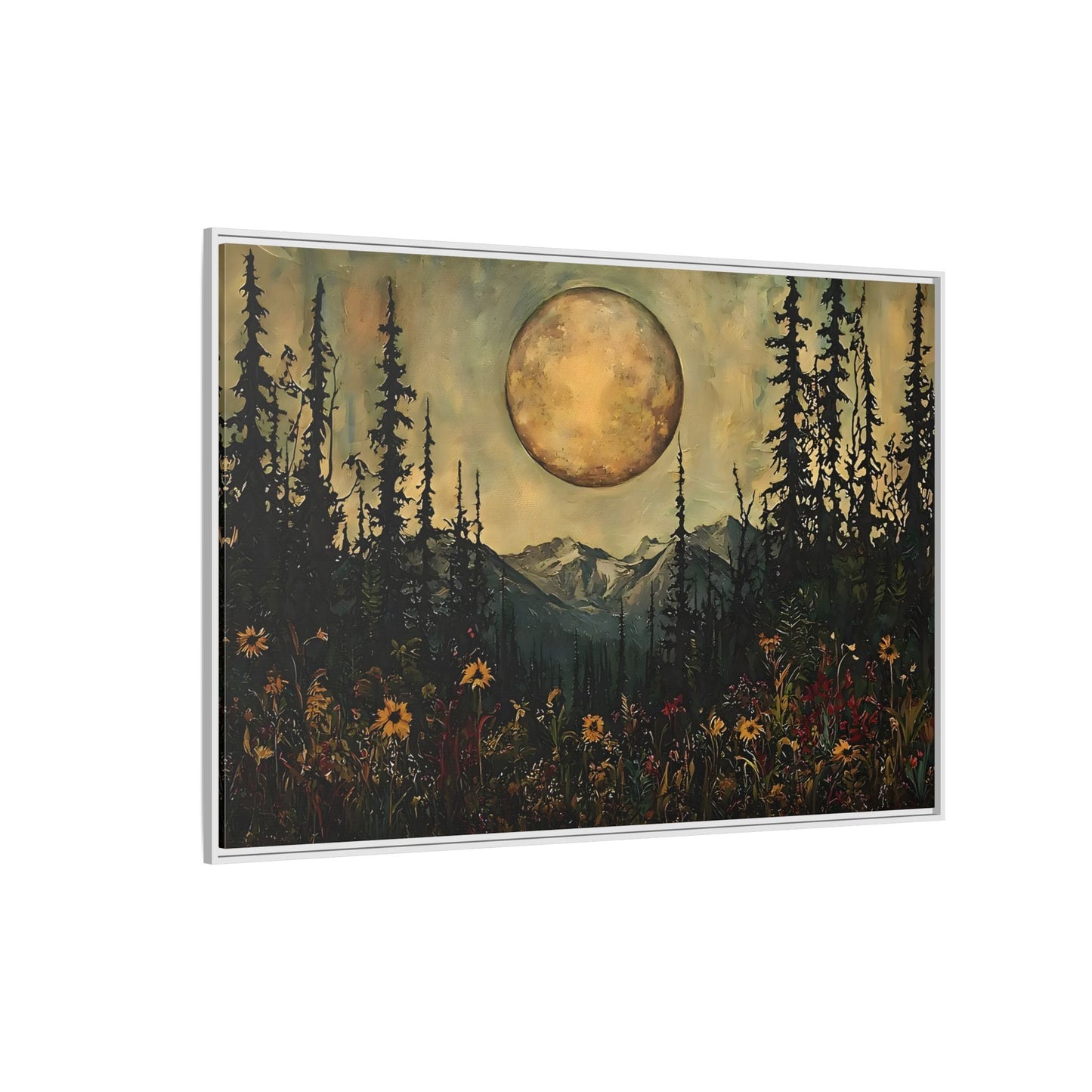 Moonlit Forest Meadow Canvas Prints, Mystical Full Moon Floral Rustic Wall Art