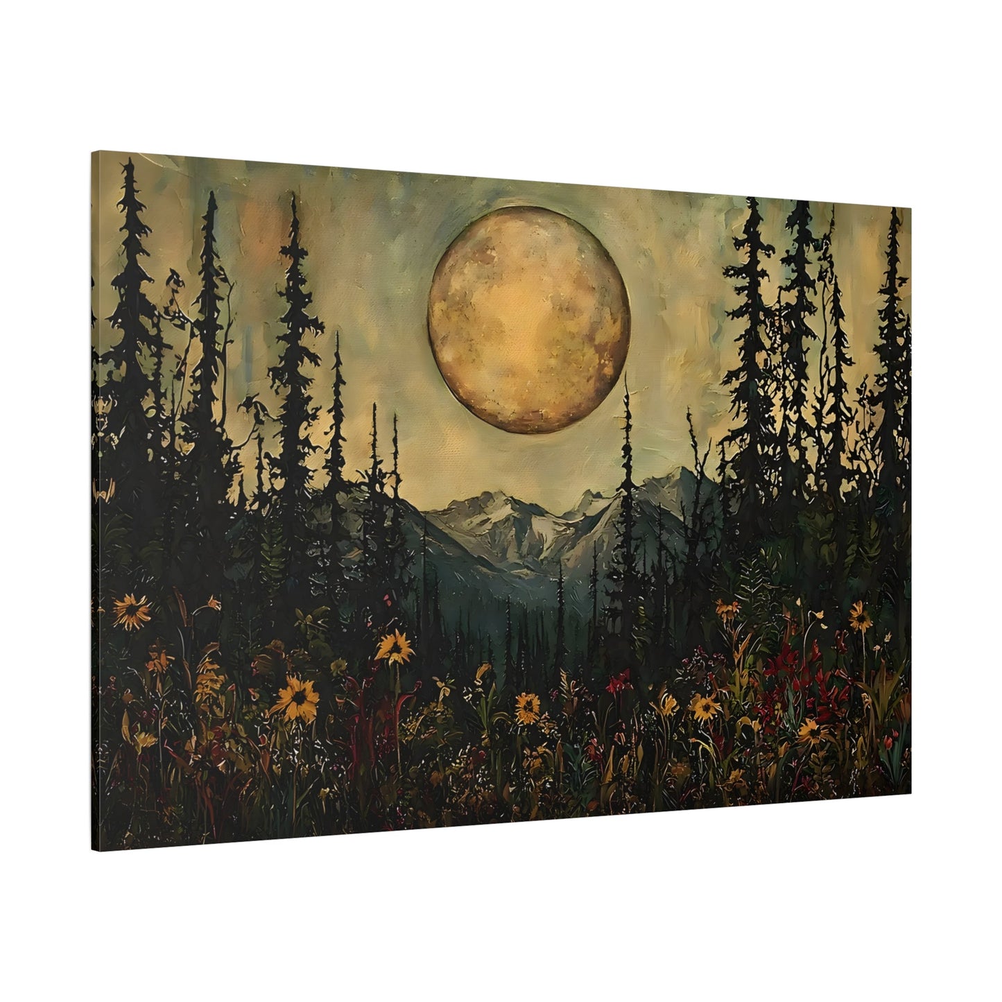 Mystical Moon Wall Art, Moonlit Forest Meadow Canvas Print