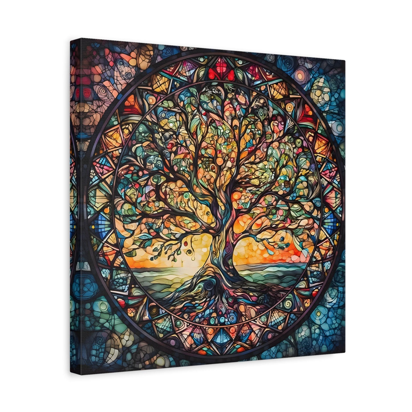 Mythology Tree of Life Mandala Wall Art, Celtic Painting Canvas Print