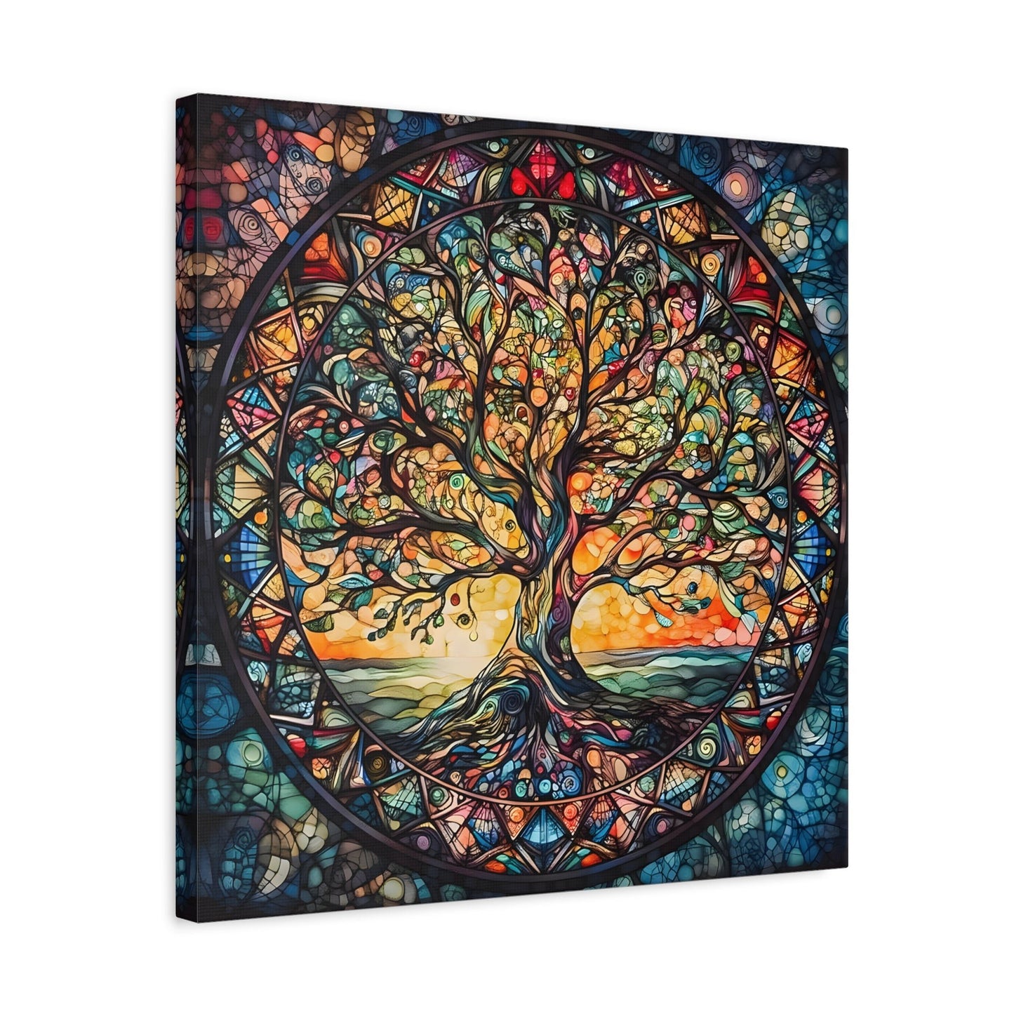 Mythology Tree of Life Mandala Wall Art, Celtic Painting Canvas Print