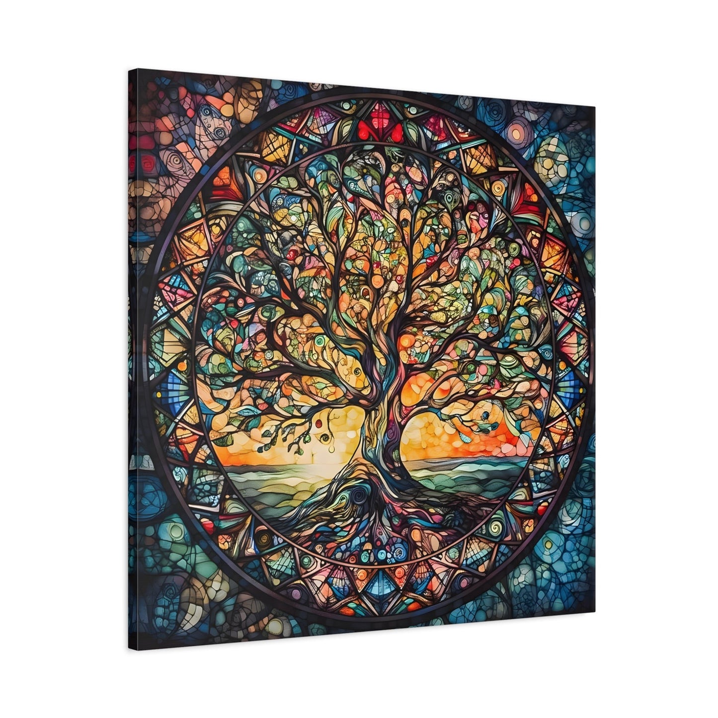 Mythology Tree of Life Mandala Wall Art, Celtic Painting Canvas Print