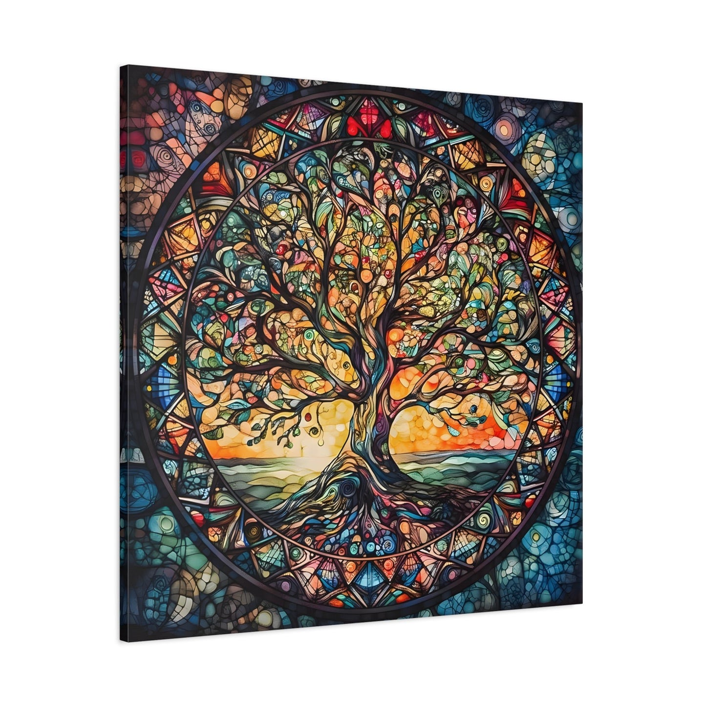 Mythology Tree of Life Mandala Wall Art, Celtic Painting Canvas Print