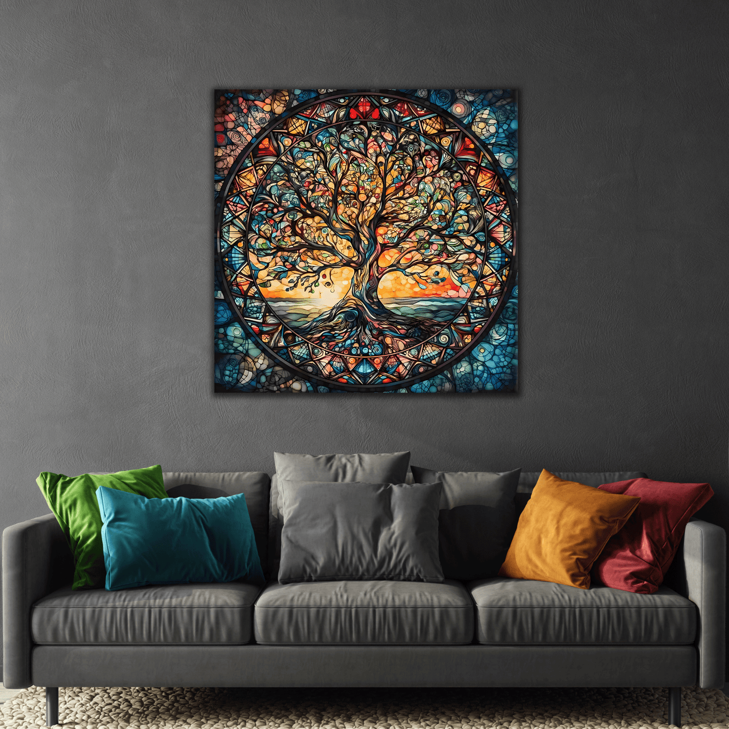 Mythology Tree of Life Mandala Wall Art, Celtic Painting Canvas Print