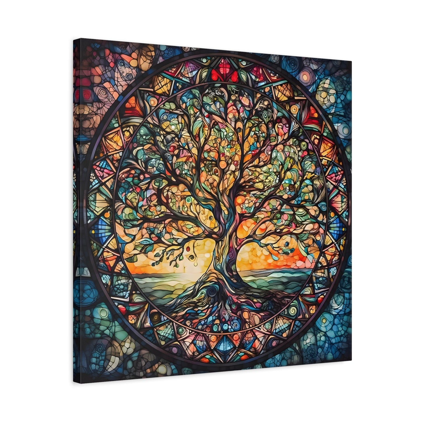 Mythology Tree of Life Mandala Wall Art, Celtic Painting Canvas Print