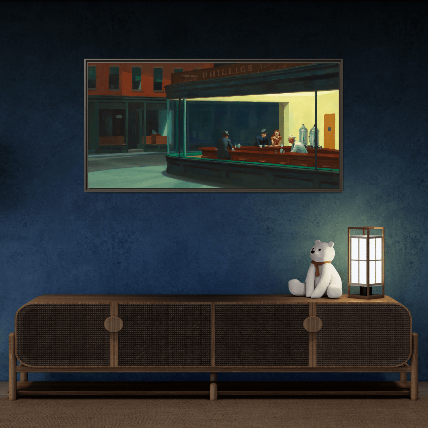 Nighthawks Hopper Canvas Print - Large Framed Coffee Shop Wall Art