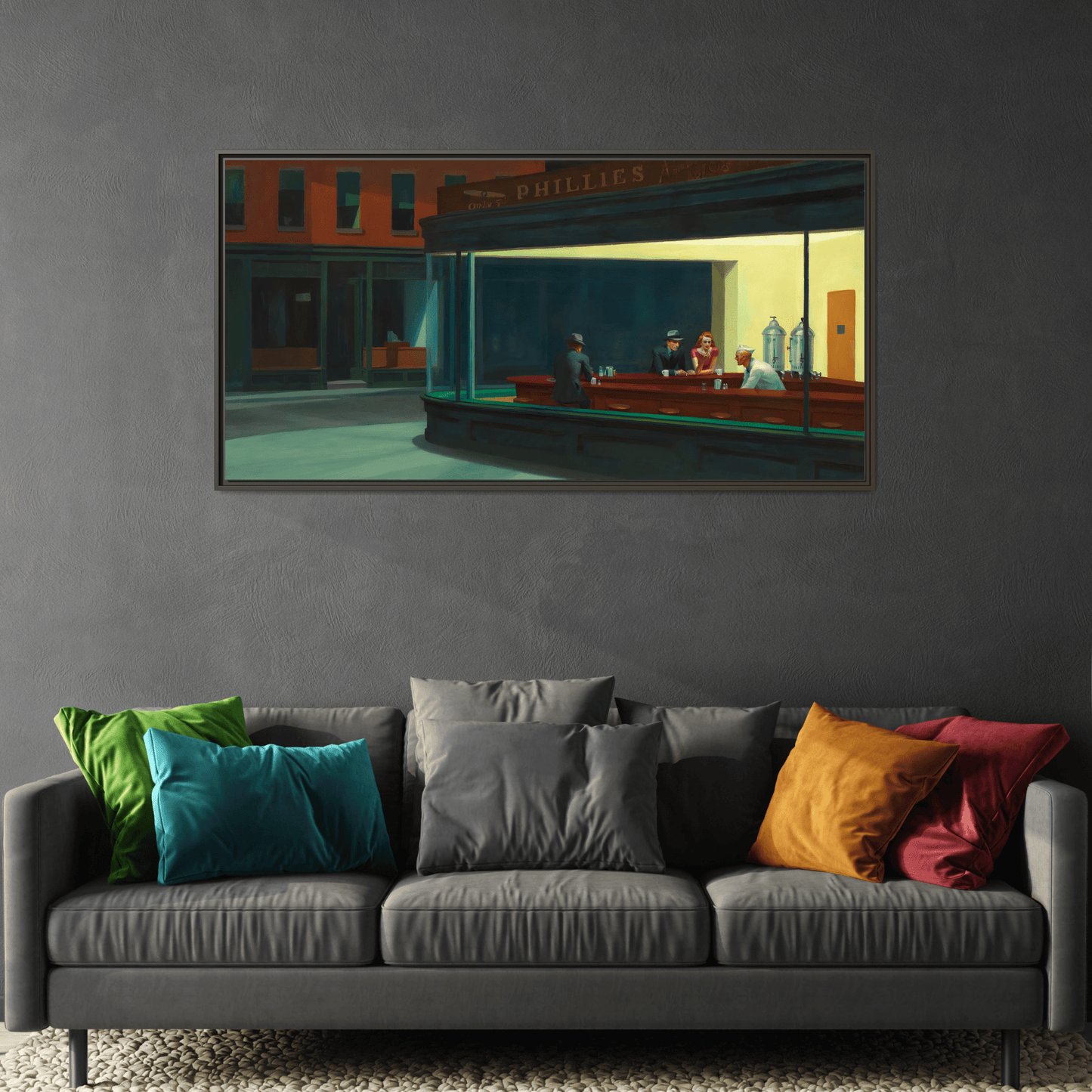 Nighthawks Hopper Canvas Print - Large Framed Coffee Shop Wall Art
