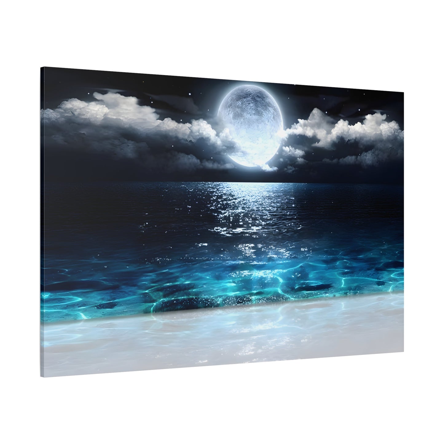 Ocean Canvas Art - Beach Midnight Moon Wall Decor Prints