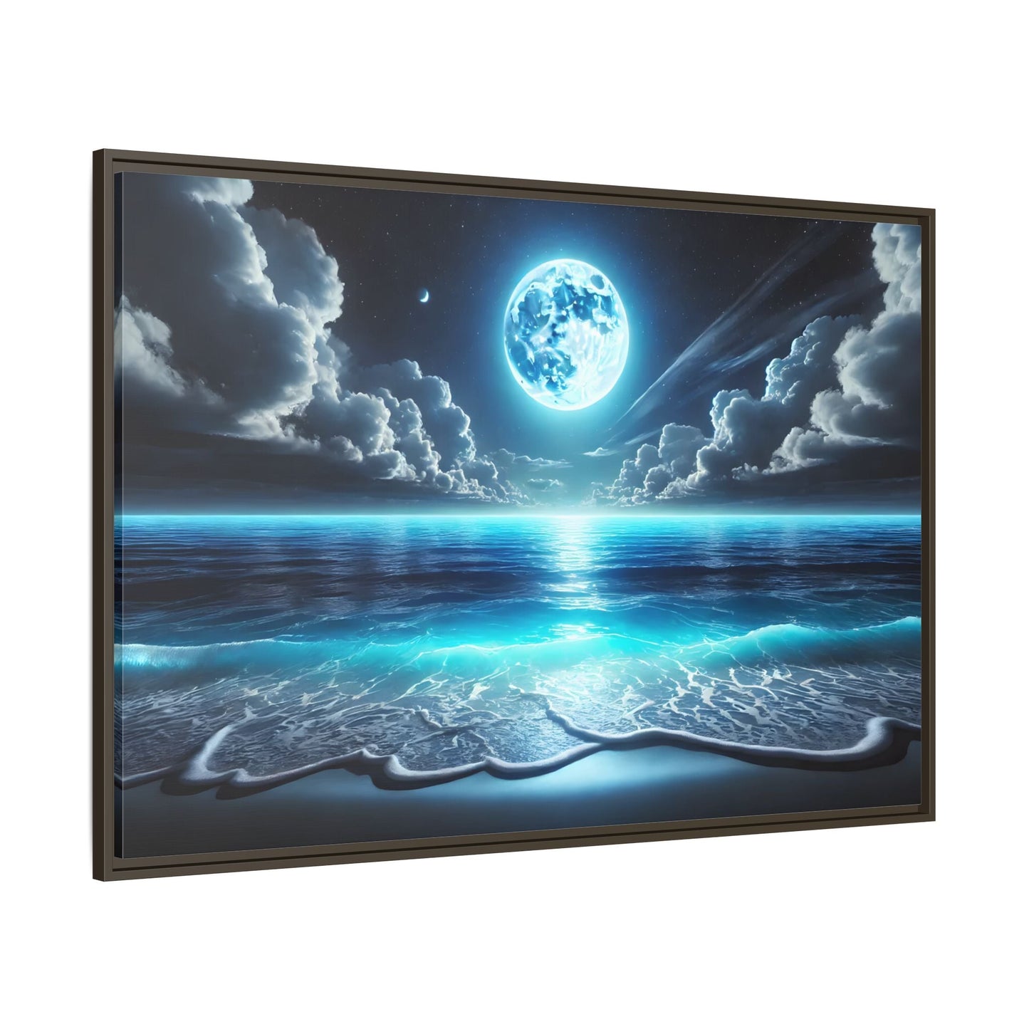 Ocean Moonlight Canvas Wall Art - Moon Sea Night Landscape Prints