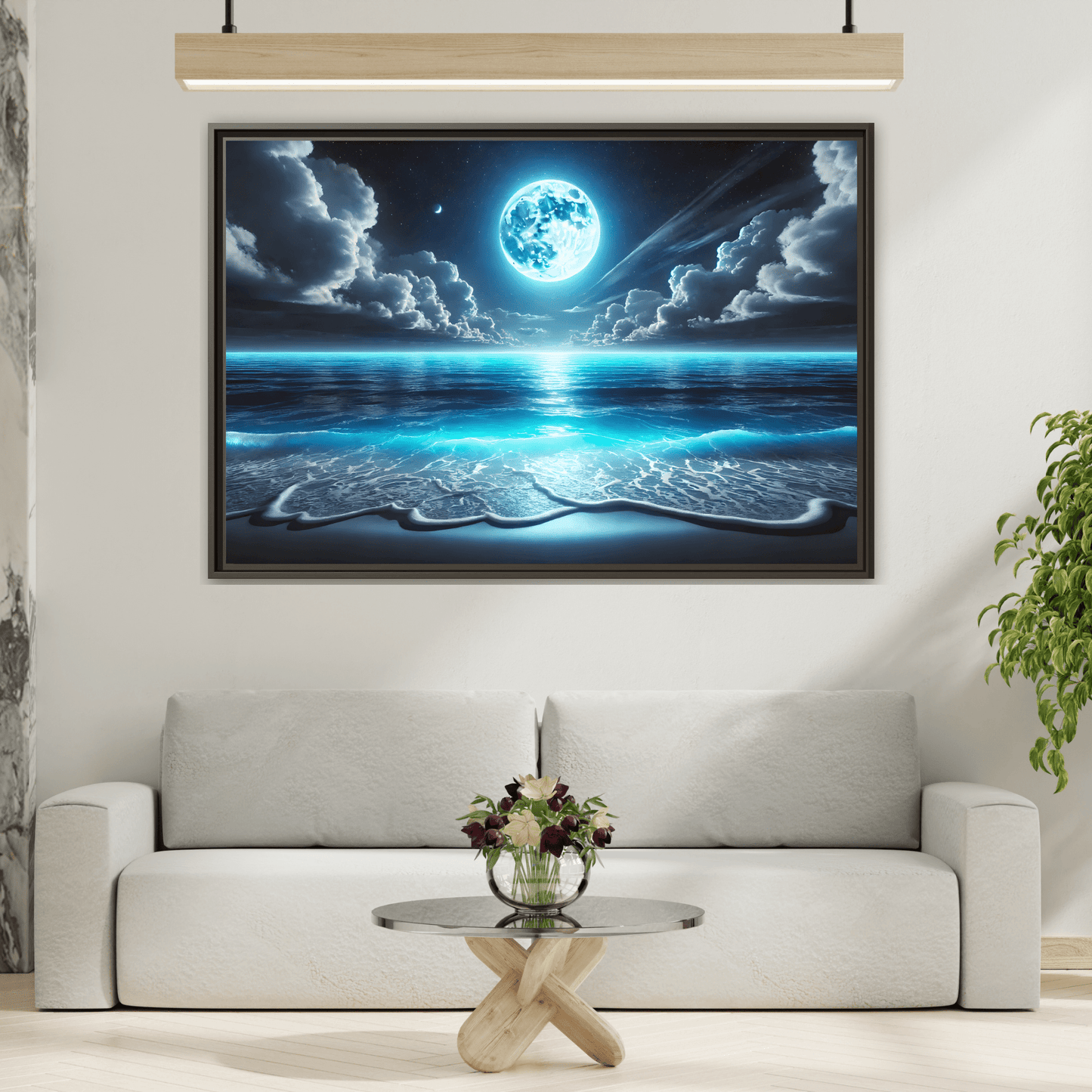 Ocean Moonlight Canvas Wall Art - Moon Sea Night Landscape Prints