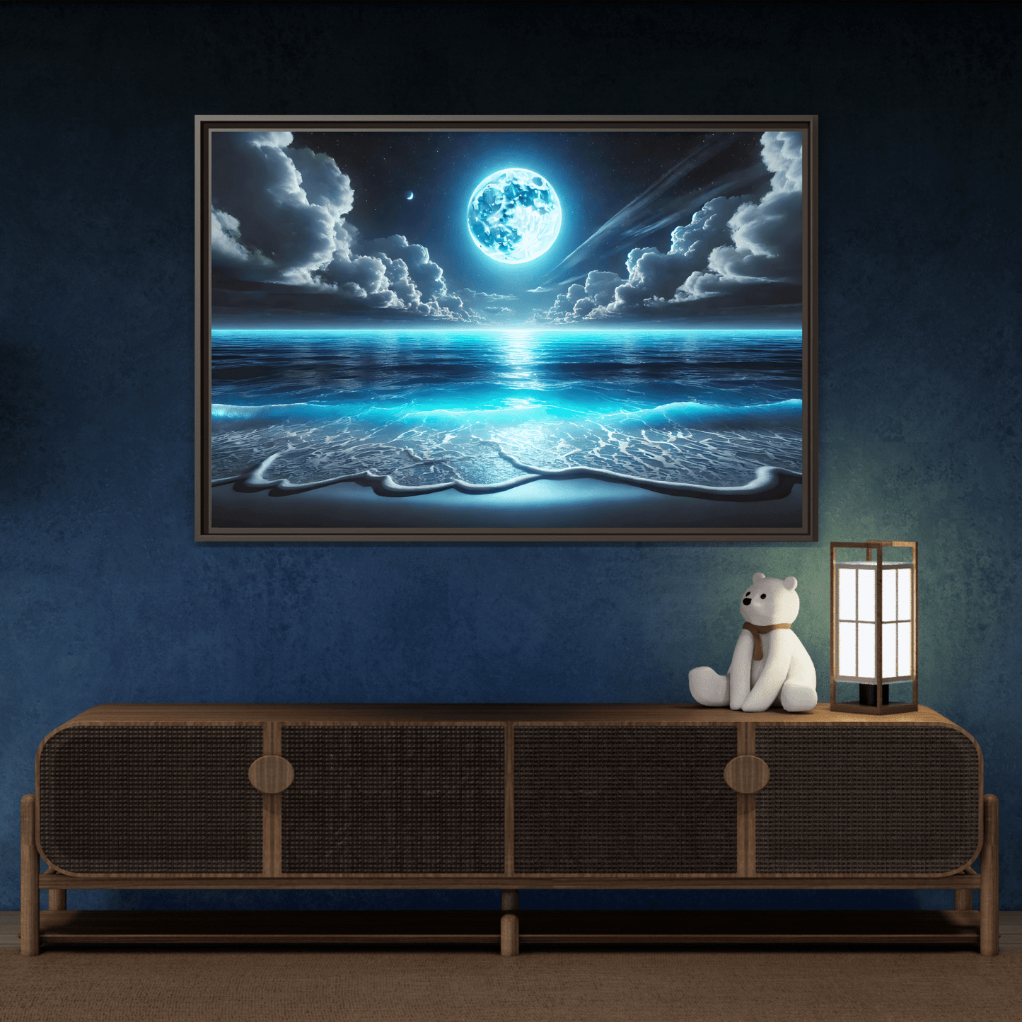Ocean Moonlight Canvas Wall Art - Moon Sea Night Landscape Prints