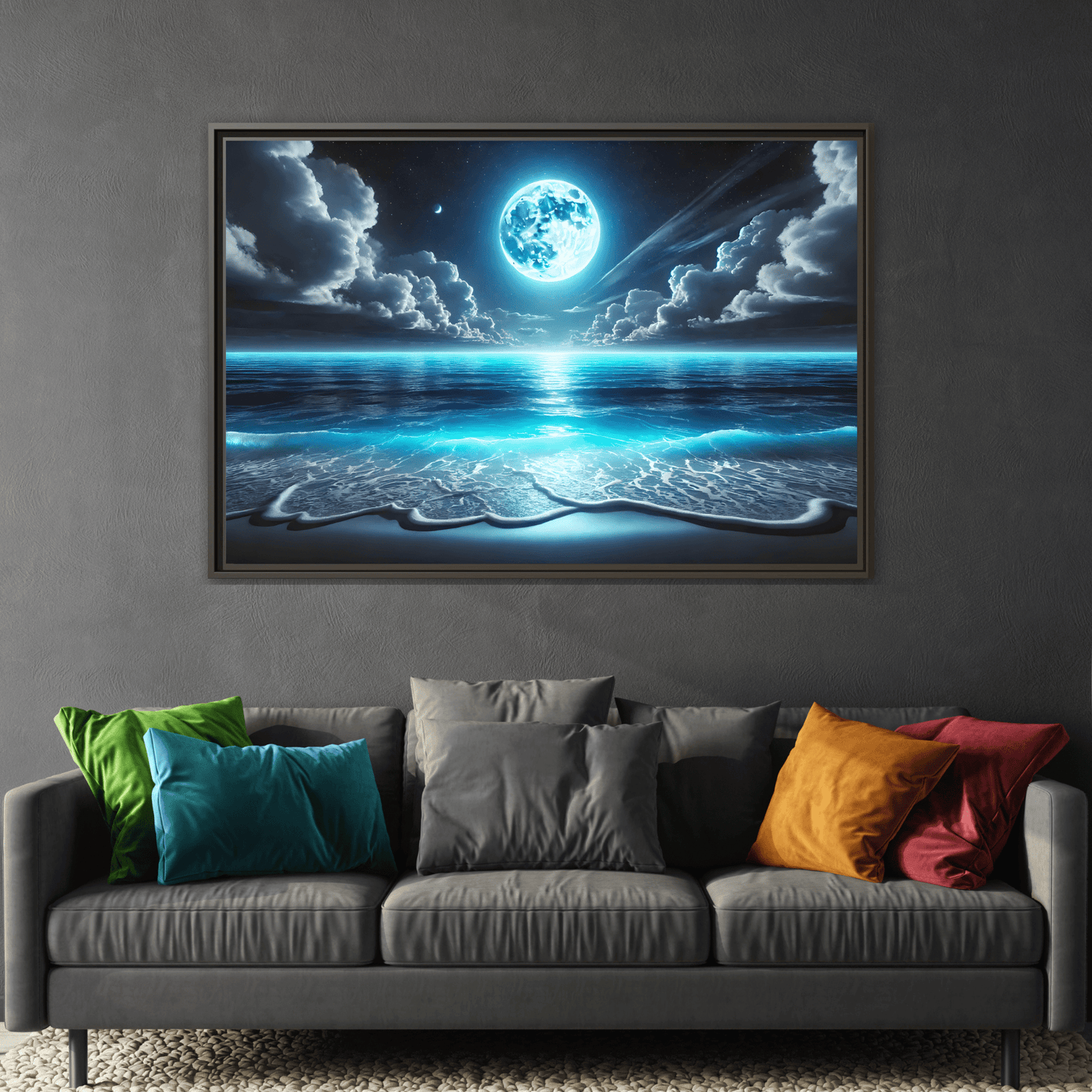 Ocean Moonlight Canvas Wall Art - Moon Sea Night Landscape Prints