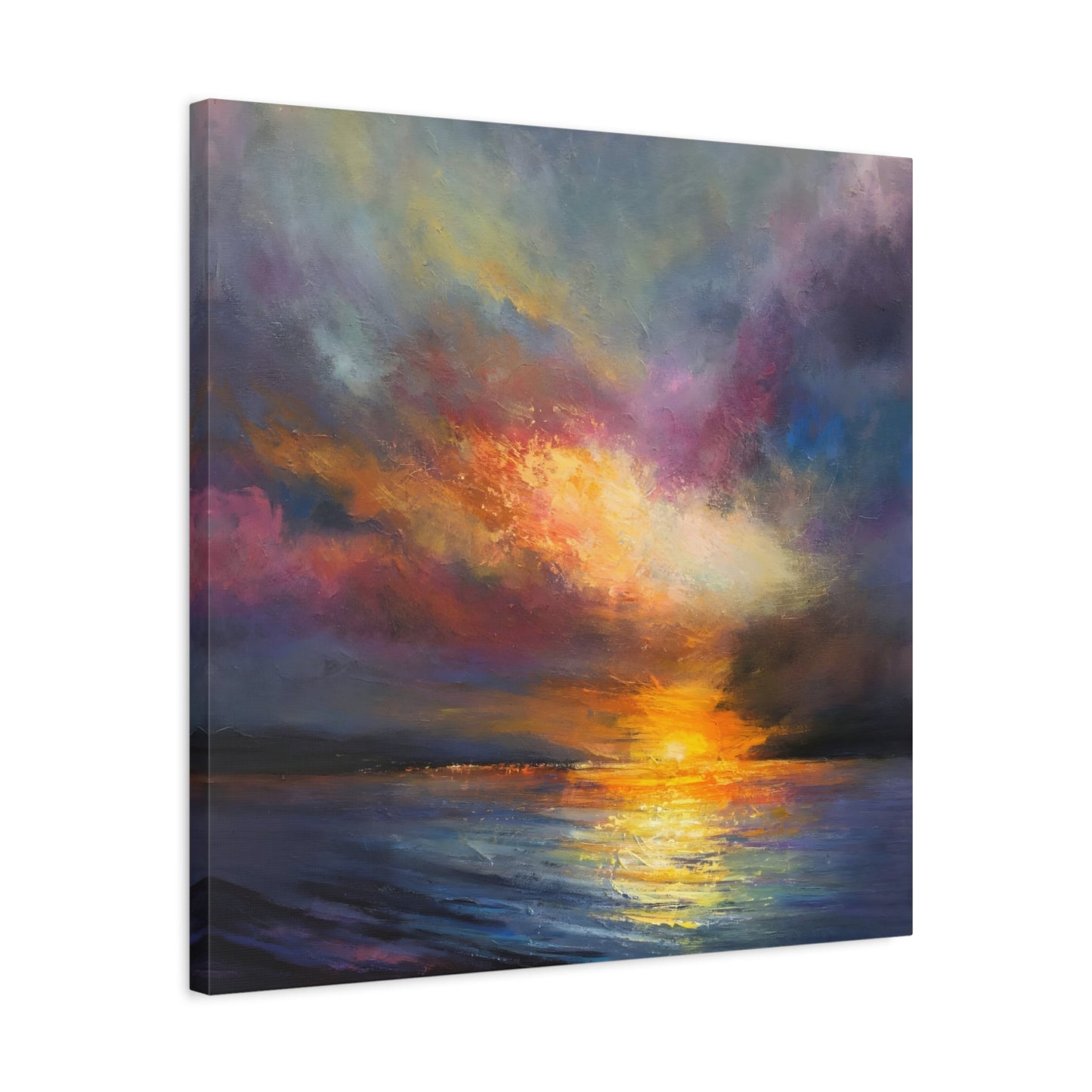 Ocean Sunset Canvas Wall Art, Abstract Colorful Contemporary Seascape Print