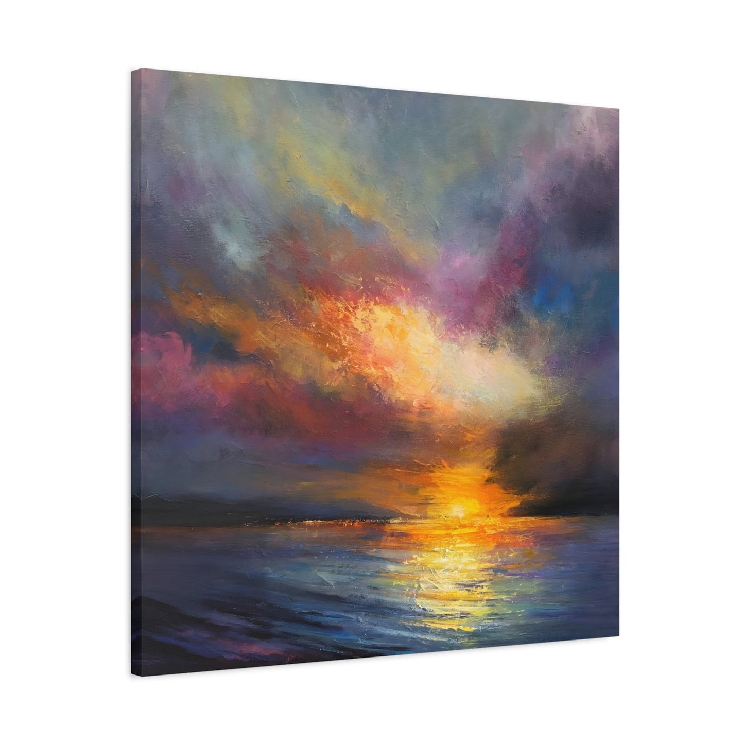 Ocean Sunset Canvas Wall Art, Abstract Colorful Contemporary Seascape Print