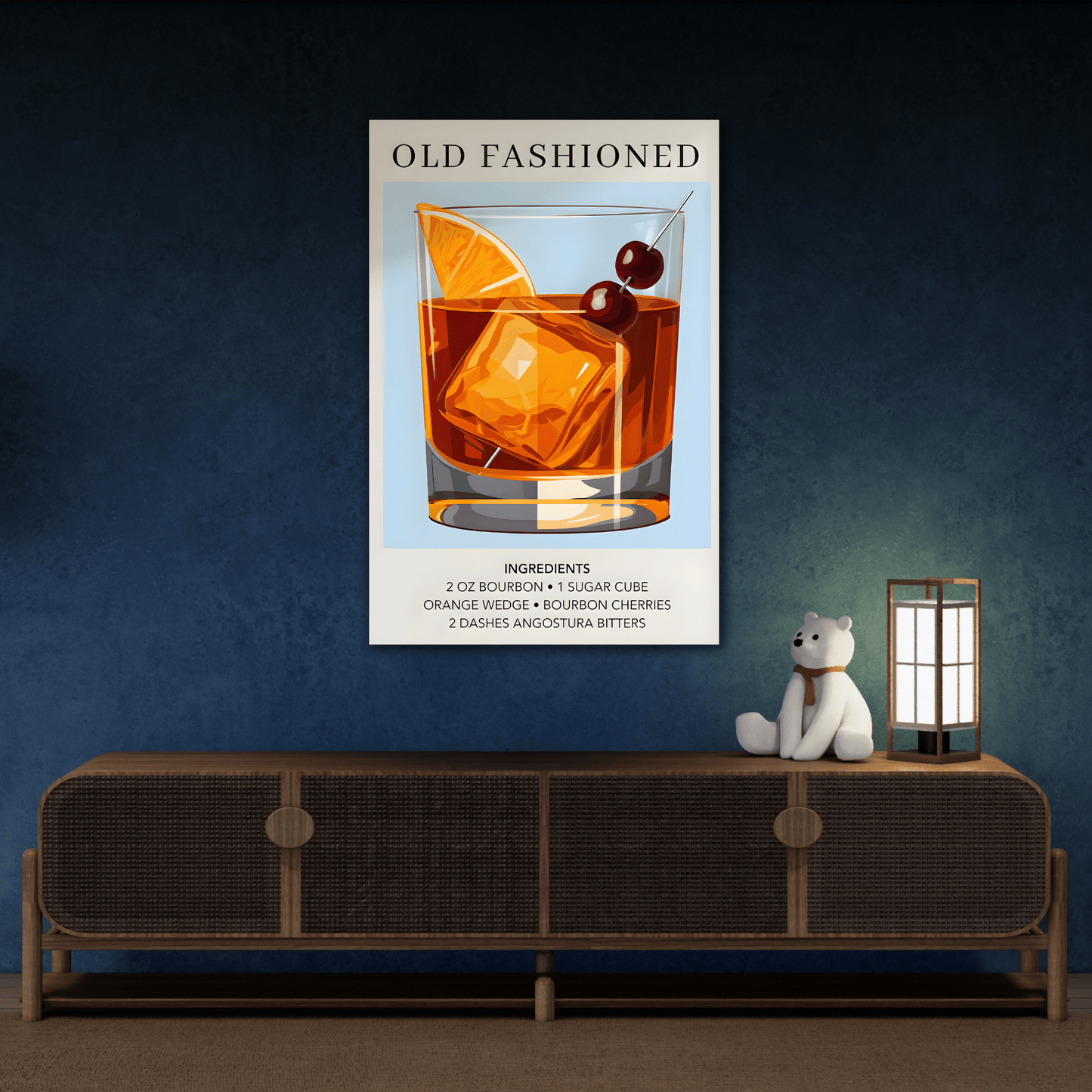 Old Fashioned Canvas Art - Bar Cart Sophisticated Cocktail Drink Wall Decor