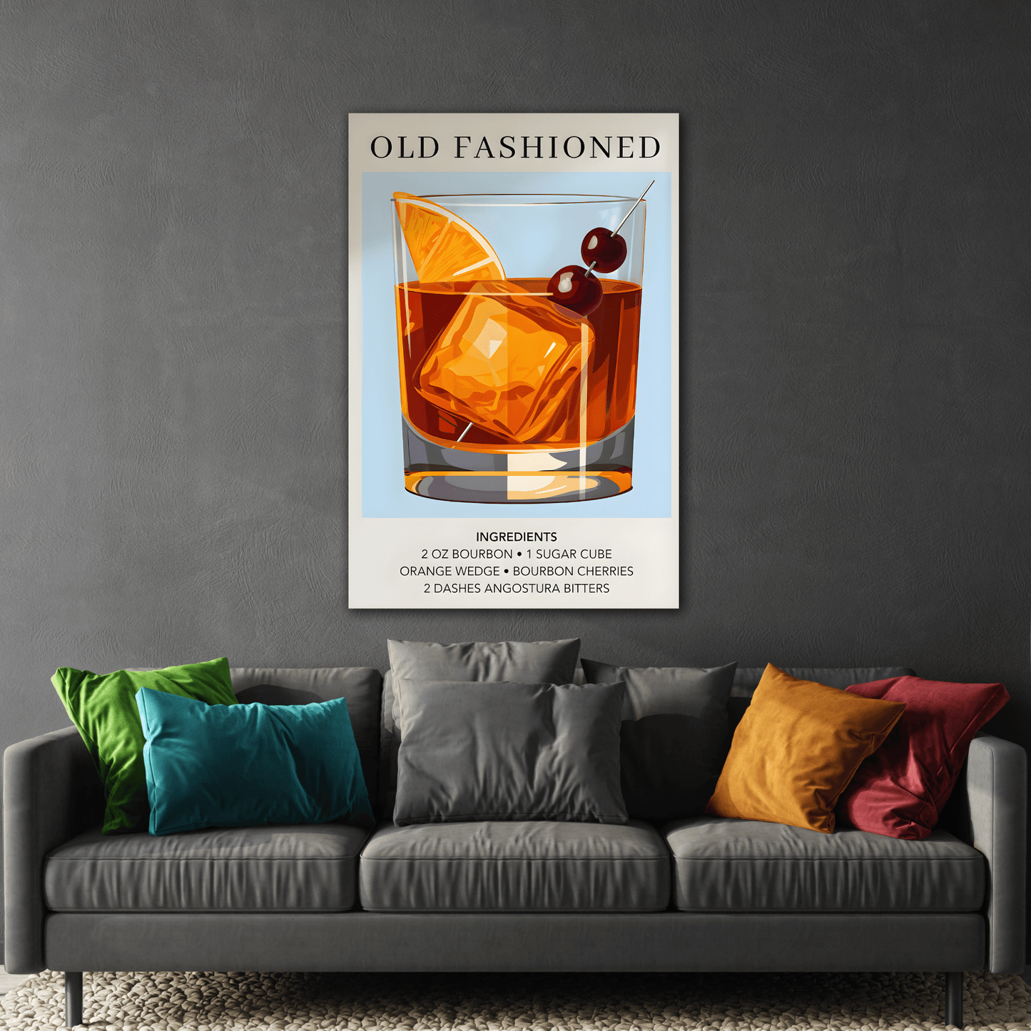 Old Fashioned Canvas Art - Bar Cart Sophisticated Cocktail Drink Wall Decor