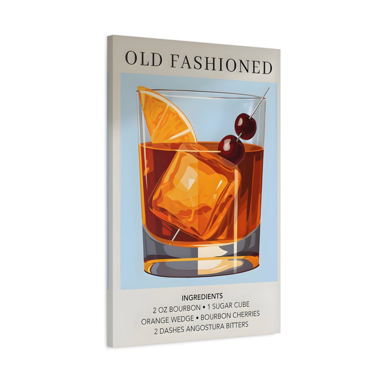 Old Fashioned Canvas Art - Bar Cart Sophisticated Cocktail Drink Wall Decor