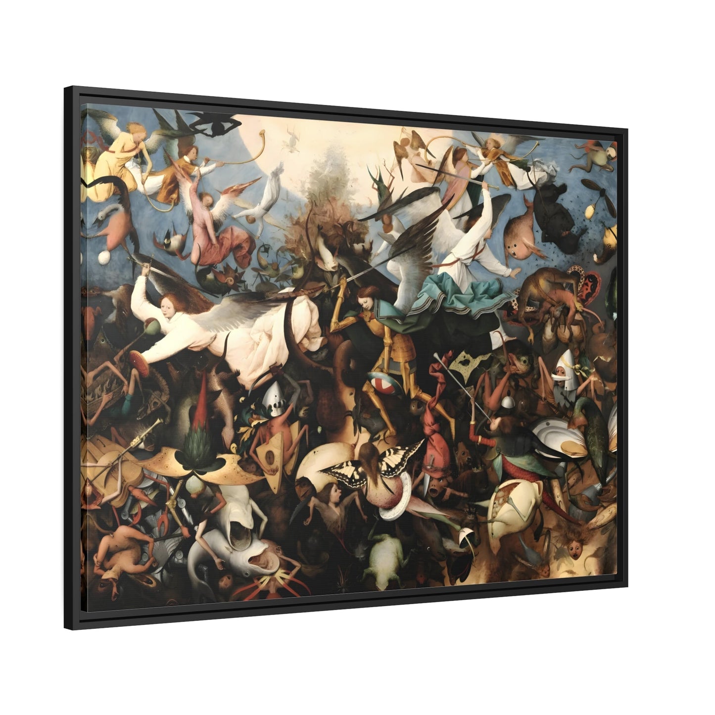 Pieter Bruegel the Elder Fall of the Rebel Angels - Framed Canvas Wall Art Print in Black Pinewood Frame